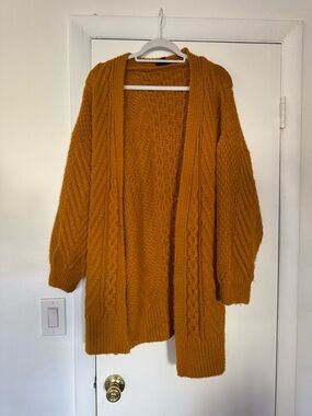 Cozy Open-Front Cable Knit Cardigan Sweater - Mustard